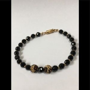 Faceted Black Spinel Beads w/Gold Floral Beads